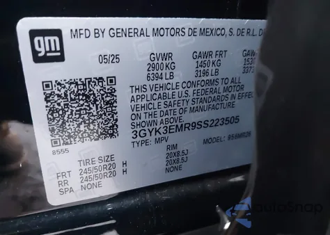 2025 Cadillac Optiq Sport 1 Awd z USA, uszkodzony, nr VIN 3GYK3EMR9SS223505